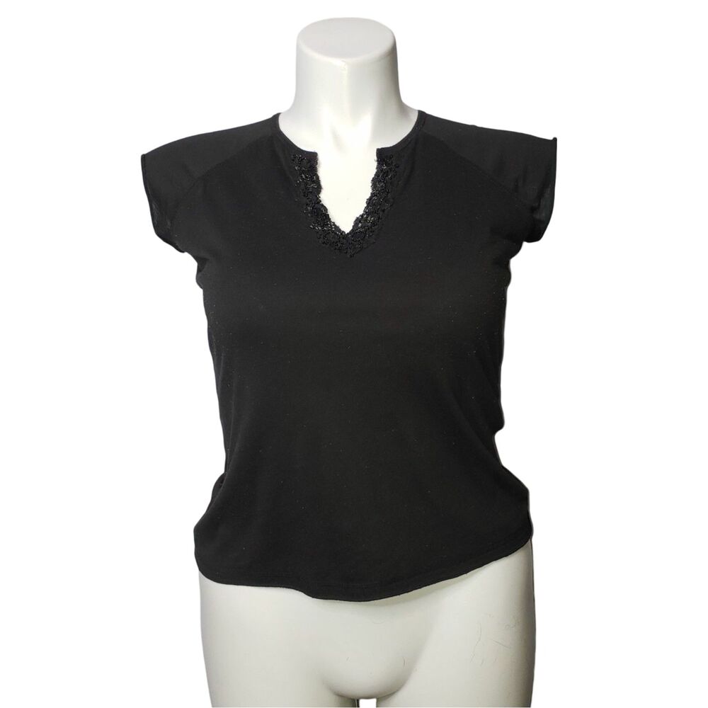 Vintage 90's JORDACHE Black Sequined T Shirt Top Juniors Size Large